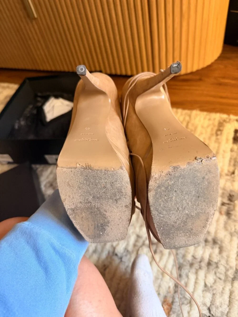 Saint Laurent Paris Suede Lace-Up Platform Heels Nude Beige Size 40 w/ Box - Picture 7 of 8